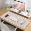 81ozMlZ2ndL._AC_SL1500_.jpg iCasso Pink Floral Desk Mat, Desk Pad, XXL Large Mouse Pad, Anti-Slip Big Mousepad with Stitched Edges, Computer Mouse Pads for Desktop Decor, Cute Office Desk Accessories for Women(Pink)