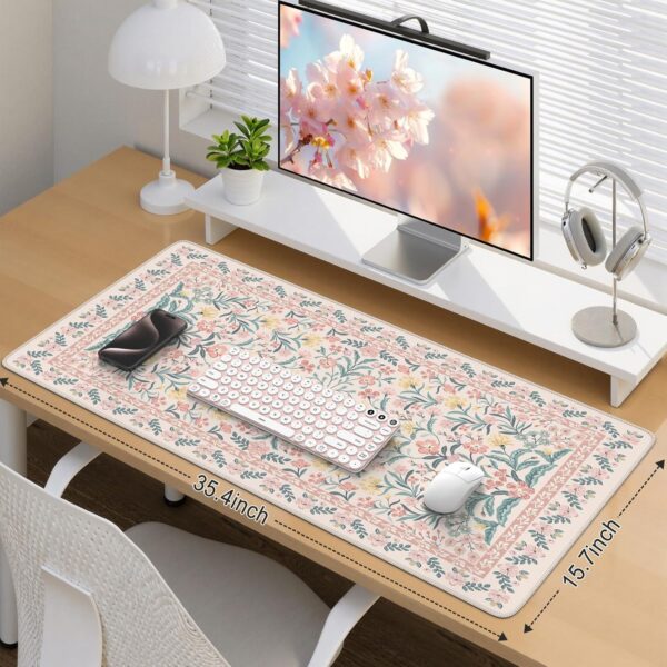 81ozMlZ2ndL._AC_SL1500_.jpg iCasso Pink Floral Desk Mat, Desk Pad, XXL Large Mouse Pad, Anti-Slip Big Mousepad with Stitched Edges, Computer Mouse Pads for Desktop Decor, Cute Office Desk Accessories for Women(Pink)