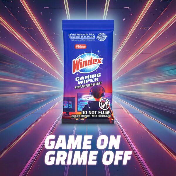 81pLGyhNsLL._AC_SL1500_.jpg Windex Gaming Cleaning Wipes, Pre-Moistened Wipes to Instantly Clean all Gaming Gear and Electronics, Resealable Packaging for a Freshness Lock, 25 count (Pack of 1)