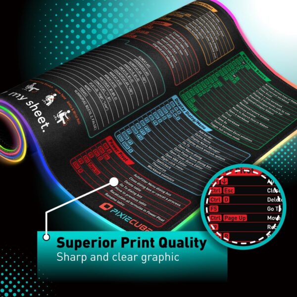 Excel Cheat Sheet LED Desk Pad | Excel Shortcut Keys Mouse Pad - Colorful RGB Luminous Extended Large Gaming Mousepad| PC Office Spreadsheet Keyboard Mat| Non-Slip Stitched Edge Desk Mat