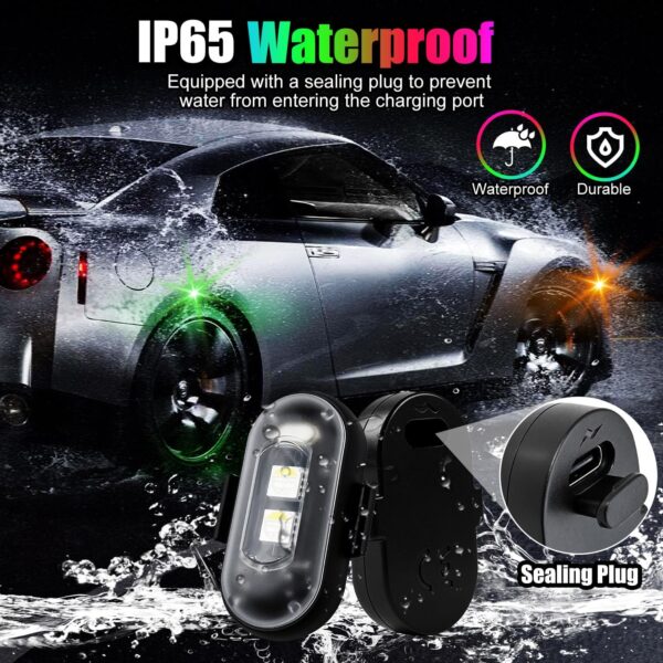 Wireless LED Lights for Car, Wireless Rock Lights with 8 Colors 10 Modes,Led Strobe Warning Light, Motorcycles, Boats, Camping, Bikes, Drones，Design in USA (4pcs Black)