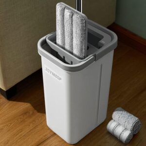 81pyye40tnL._AC_SL1500_.jpg JOYMOOP Mop and Bucket Set, Hands-Free Flat Floor Mop with 3 Washable Microfiber Pads, Wet and Dry Use, Ideal for Home and Commercial Floor Cleaning