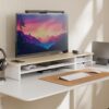 Fenge Monitor Stand, Dual Monitor Riser, 42.5inch Large Desk Computer Monitor Stand Riser with Drawer, 2 Tier Wood & Acrylic Desktop Organizer for Computer, Laptop, Printer, TV Screen Riser