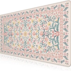 iCasso Pink Floral Desk Mat, Desk Pad, XXL Large Mouse Pad, Anti-Slip Big Mousepad with Stitched Edges, Computer Mouse Pads for Desktop Decor, Cute Office Desk Accessories for Women(Pink)