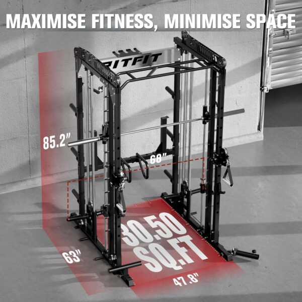 81r7M-0WtfL._AC_SL1500_.jpg RitFit M1 Pro Smith Machine with Cable Crossover System, Multi-Function Squat Rack Power Cage for Home Gym, Power Rack and Packages