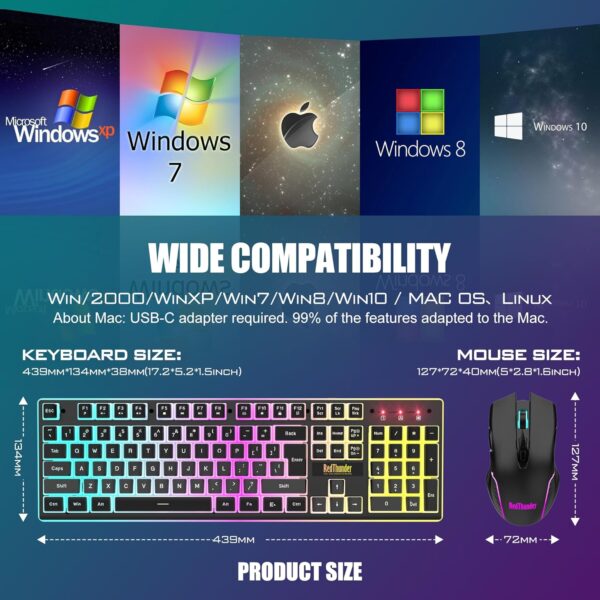 RedThunder K10 Wireless Gaming Keyboard and Mouse Combo, RGB Backlit Rechargeable 3800mAh Battery, Mechanical Feel Anti-ghosting Keyboard with Pudding Keycaps + 7D 3200DPI Mice for PC Gamer (Black)