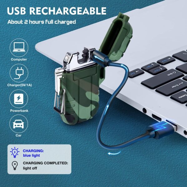 LcFun Electric Dual Arc Lighter USB Rechargeable Outdoor Windproof Flameless Plasma Lighters for Camping, Hiking, Waterproof Matches Survival Tactical Gear Birthday Gifts for Men