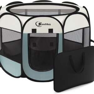 81tlNha0QL._AC_SL1500_.jpg Siedihit Dog Cat Playpen, Puppy Pet Playpen Indoor for Small Dog Crate Tent Cage Outdoor, Portable Pop Up Dogs Enclosure Kennel with Carrying Case for Dogs/Cats/Rabbits(Grey, Small