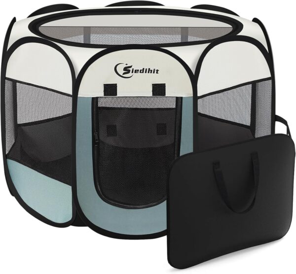 81tlNha0QL._AC_SL1500_.jpg Siedihit Dog Cat Playpen, Puppy Pet Playpen Indoor for Small Dog Crate Tent Cage Outdoor, Portable Pop Up Dogs Enclosure Kennel with Carrying Case for Dogs/Cats/Rabbits(Grey, Small