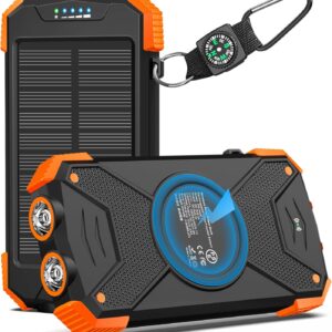 81tlfqNVYWL._AC_SL1500_.jpg BLAVOR Solar Power Bank 10,000mAh, Portable Wireless Charger, 20W Fast Charging External Battery Pack with USB C for Cell Phones, Solar Panel Charging with Dual Flashlight for Camping