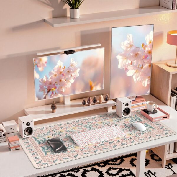81u4ngOn70L._AC_SL1500_.jpg iCasso Pink Floral Desk Mat, Desk Pad, XXL Large Mouse Pad, Anti-Slip Big Mousepad with Stitched Edges, Computer Mouse Pads for Desktop Decor, Cute Office Desk Accessories for Women(Pink)