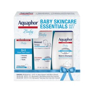 81uIB8LPy9L._SL1500_.jpg Aquaphor Baby Skin Care Essentials Gift Set with Baby Wash and Shampoo (16.9 Fl Oz) + Healing Ointment for Chapped Skin and Drool Rash (7Oz) + Diaper Rash Cream (3.5Oz), Hypoallergenic