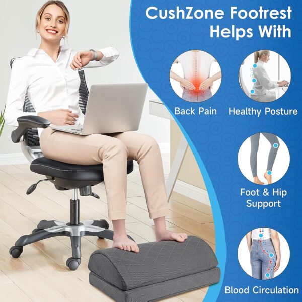 CushZone Foot Rest,Desk & Gaming Accessories,Foot Rest for Under Desk at Work,Comfortable Footrest with 2 Adjustable Heights & Removable Cover, Office Desk Accessories（Gray）