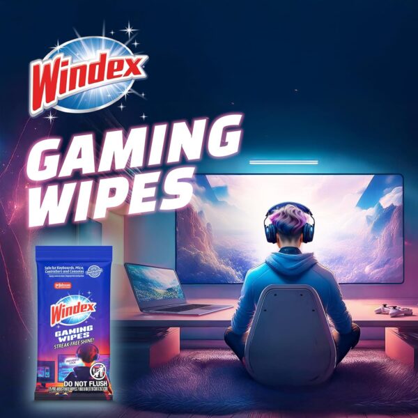 81v1Wc06IAL._AC_SL1500_.jpg Windex Gaming Cleaning Wipes, Pre-Moistened Wipes to Instantly Clean all Gaming Gear and Electronics, Resealable Packaging for a Freshness Lock, 25 count (Pack of 1)