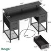 Huuger 47 inch Computer Desk with 4 Drawers, Gaming Desk with LED Lights & Power Outlets, Home Office Desk with Large Storage Space for Bedroom, Work from Home, Black