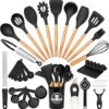 Astercook 39 PCS Kitchen Utensils Set, Silicone Cooking Utensil Sets with Wooden Handle, 446°F Heat Resistant Food Grade Spatula Set, BPA Free Kitchen Gadgets Tools Set for Mothers Day Gifts