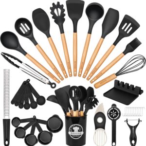 81x2ixCKp8L._AC_SL1500_.jpg Astercook 39 PCS Kitchen Utensils Set, Silicone Cooking Utensil Sets with Wooden Handle, 446°F Heat Resistant Food Grade Spatula Set, BPA Free Kitchen Gadgets Tools Set for Mothers Day Gifts