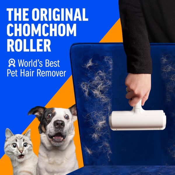 91AngPLToTL._AC_SL1500_.jpg ChomChom Roller Pet Hair Remover – Original Size Reusable Lint Roller for Cat & Dog Hair on Furniture, Couch, Carpet, Car, Rugs & Bedding – Portable, Eco-Friendly (White)