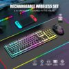 RedThunder K10 Wireless Gaming Keyboard and Mouse Combo, RGB Backlit Rechargeable 3800mAh Battery, Mechanical Feel Anti-ghosting Keyboard with Pudding Keycaps + 7D 3200DPI Mice for PC Gamer (Black)