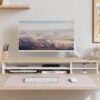 Fenge Monitor Stand, Dual Monitor Riser, 42.5inch Large Desk Computer Monitor Stand Riser with Drawer, 2 Tier Wood & Acrylic Desktop Organizer for Computer, Laptop, Printer, TV Screen Riser