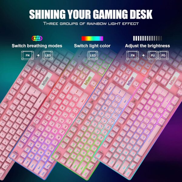 91qbWzwpFnL._AC_SL1500_.jpg RedThunder K10 Wireless Gaming Keyboard and Mouse Combo, LED Backlit Rechargeable 3800mAh Battery, Mechanical Feel Anti-ghosting Keyboard + 7D 3200DPI Mice for PC Gamer (Pink)