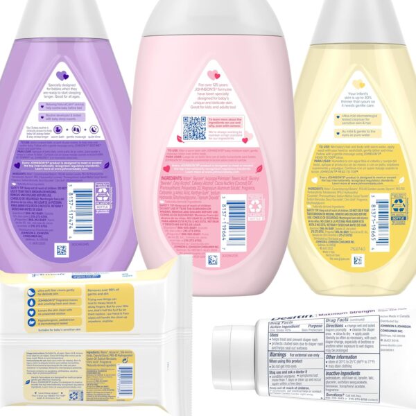 91qoIWbycpL._AC_SL1500_.jpg Johnson's Baby Here Comes Baby Gift Set, Baby Essentials for New Parents with Moisturizing Lotion, Bedtime Bath, Body Wash & Shampoo, Hand & Face Wipes, & Diaper Rash Cream, 5 Items